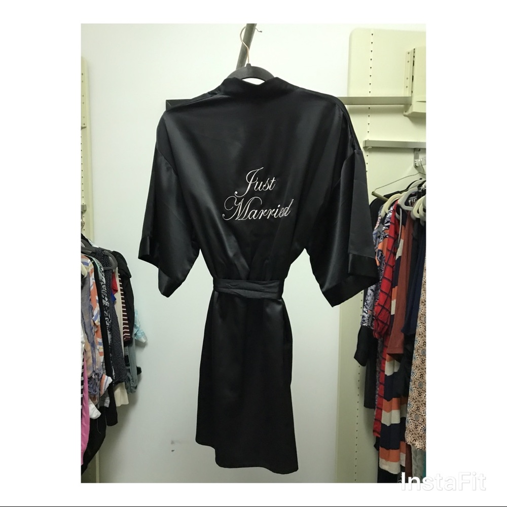 Black Just Married bridal robe